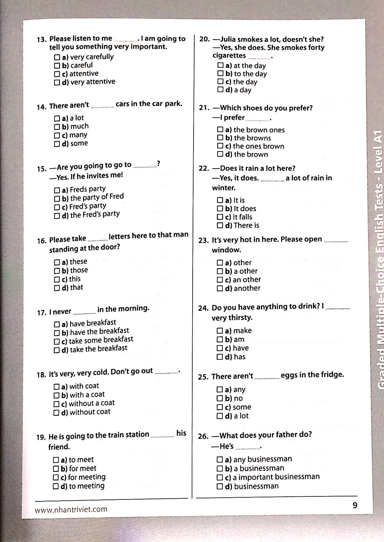 english tests level a1 - Ảnh 8