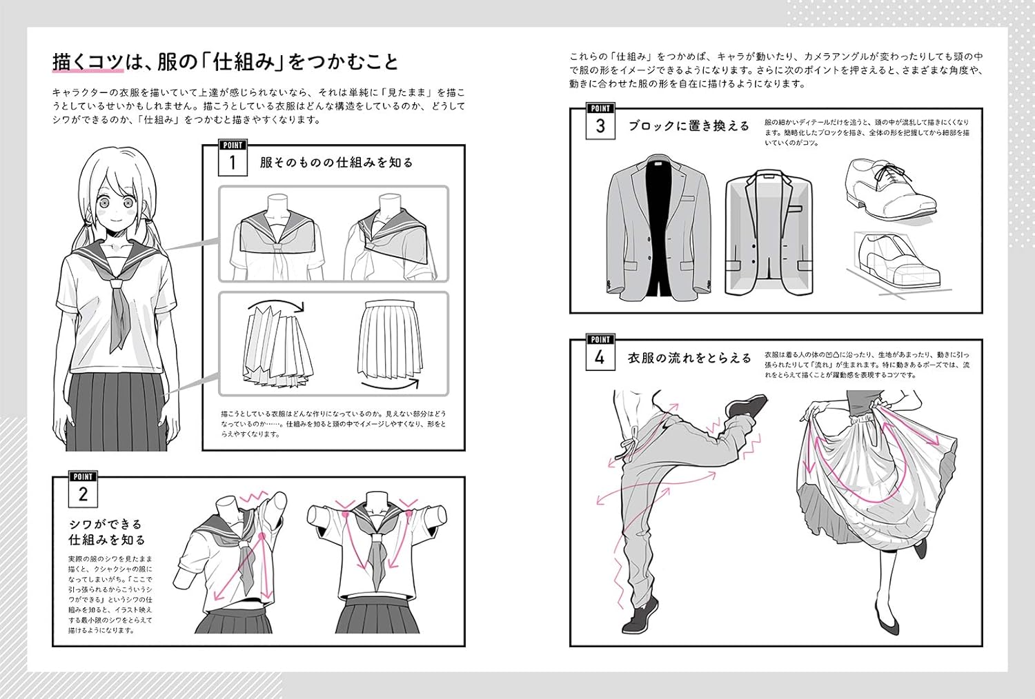動きとシワがよくわかる 衣服の描き方図鑑 服の仕組みから角度別の描き方まで - ugoki to shiwa ga yoku wakaru ifuku no kakikata zukan - Ảnh 3